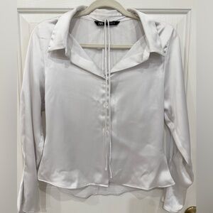 Zara Women’s White Button-Down, Long Sleeve Shirt, Size Medium